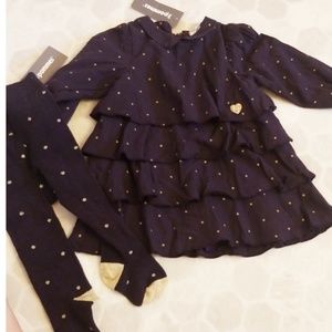 3POMMES navy & gold dress set